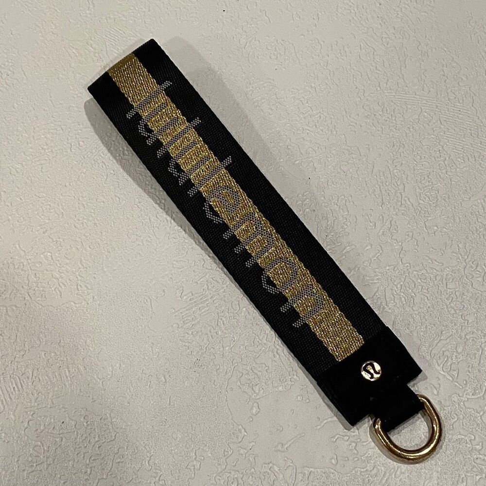 Lululemon Black Gold Logo Wristlet Keychain Strap Limited Edition